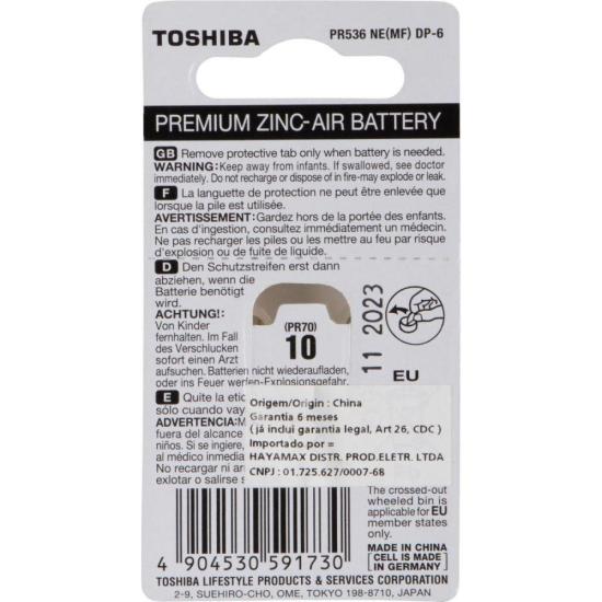 Pilha Auditiva PR70 10 (C/6 Pilhas) Toshiba