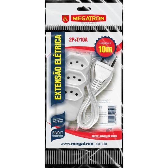 Extensão Tripla 10M 10A 2P+T Megatron Bra...
